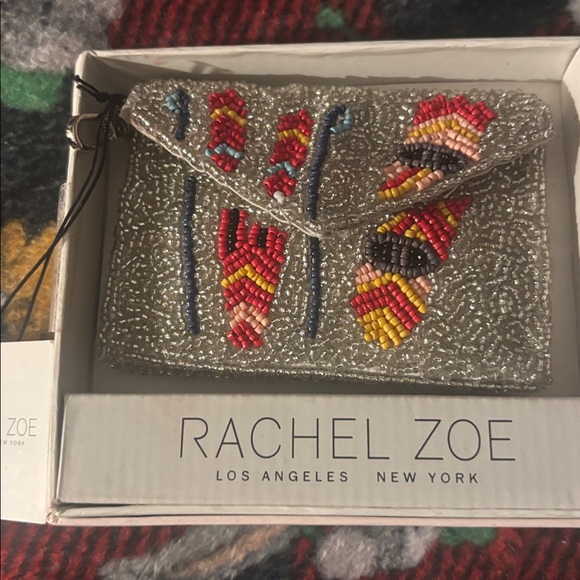 Rachel Zoe Gold Beaded Card Case & Beaded Charm with Red and Yellow Accents - Picture 2 of 4